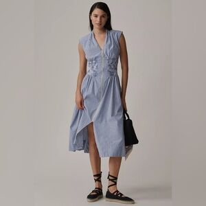 NWT Anthro The Tommie Cap-Sleeve Smocked Front-Zip Shirt Dress: Shine Edition 🪀